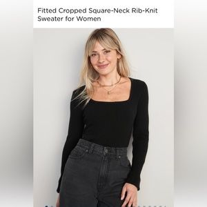 womens XL square neck ribbed cropped long sleeve!